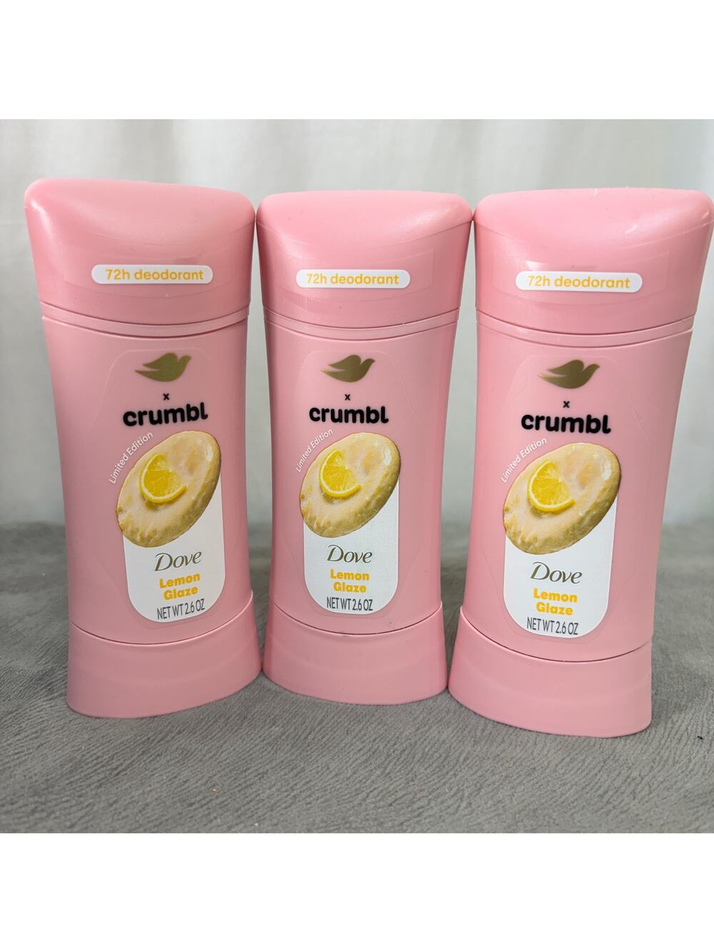 Dove x Crumbl Deodorant Stick Lemon Glaze Aluminum Free 2.6 Oz Lot of 3 New